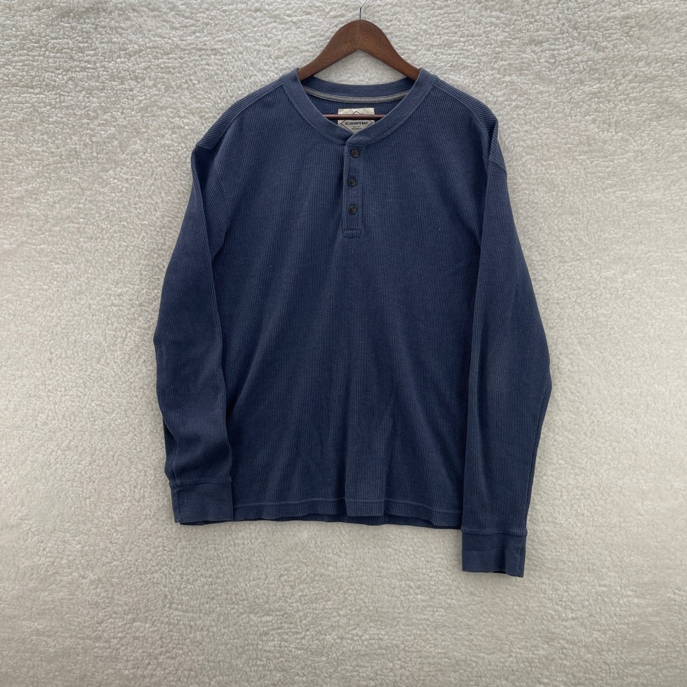 St Johns Bay Shirt Mens XL Blue Waffle Knit Thermal Henley Grunge Y2K Granola
